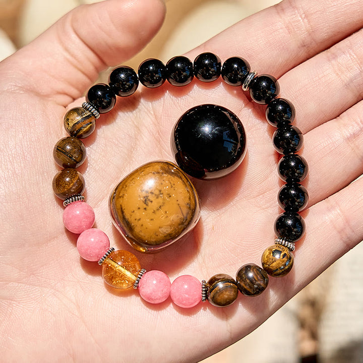 Olivenorma Obsidian Tiger Eye Rhodonite Beaded Bracelet - Natural Stone - image 0
