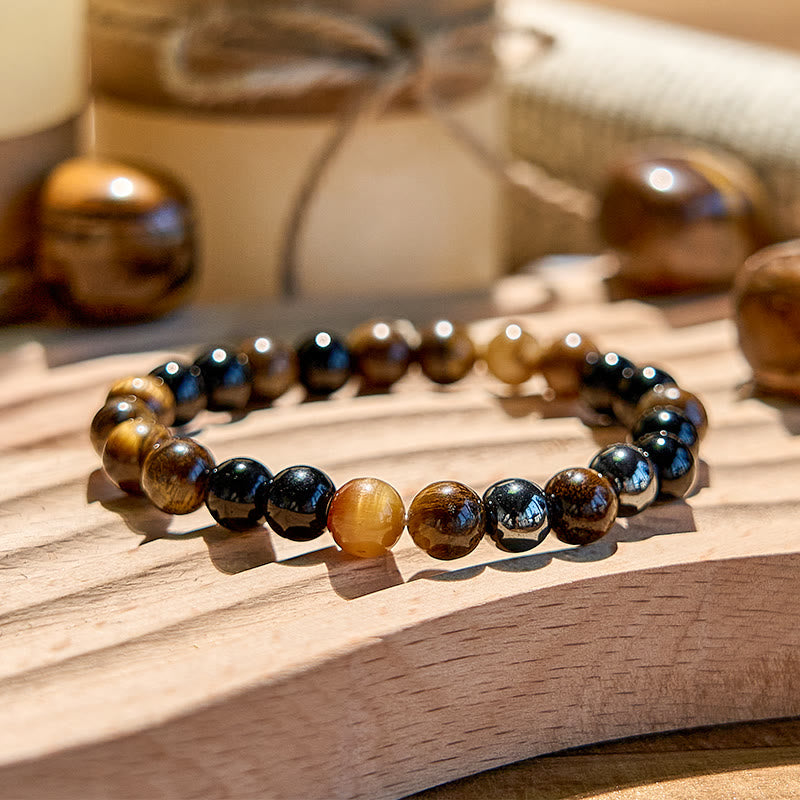 Olivenorma 8mm Tiger Eye Obsidian Beaded Bracelet - image 2