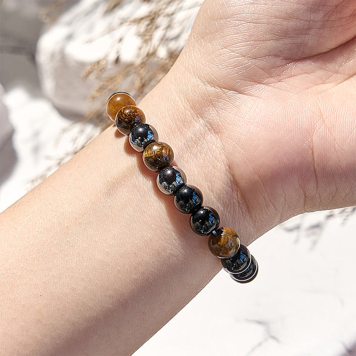Olivenorma 8mm Tiger Eye Obsidian Beaded Bracelet - image 1