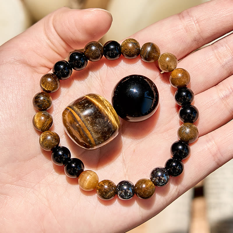 Olivenorma 8mm Tiger Eye Obsidian Beaded Bracelet - Obsidian & Tiger Eye - image 0