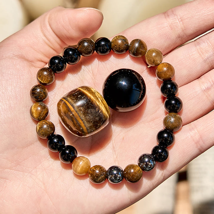 Olivenorma 8mm Tiger Eye Obsidian Beaded Bracelet - Obsidian & Tiger Eye - image 0