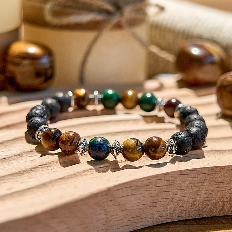 Olivenorma Lava Stone Tiger Eye African Turquoise Beaded Bracelet - image 2