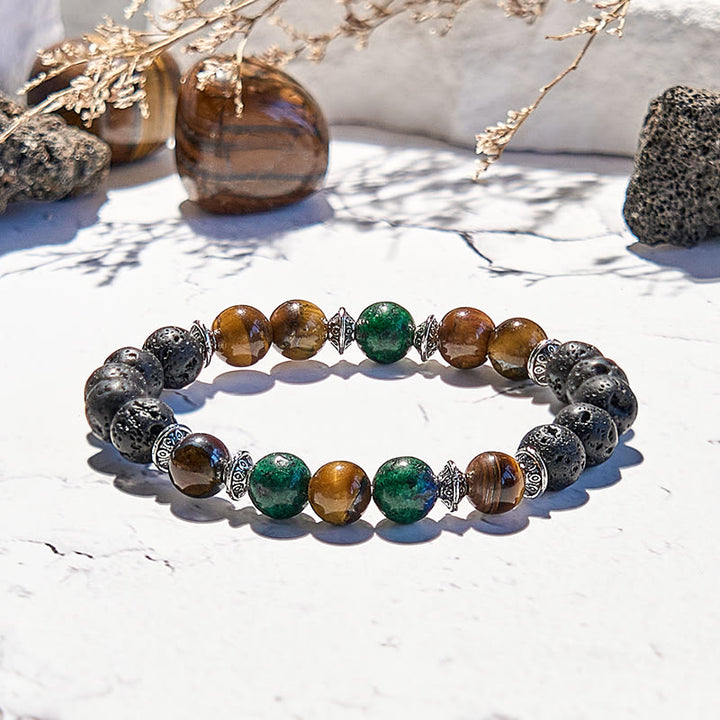 Olivenorma Lava Stone Tiger Eye African Turquoise Beaded Bracelet - image 3