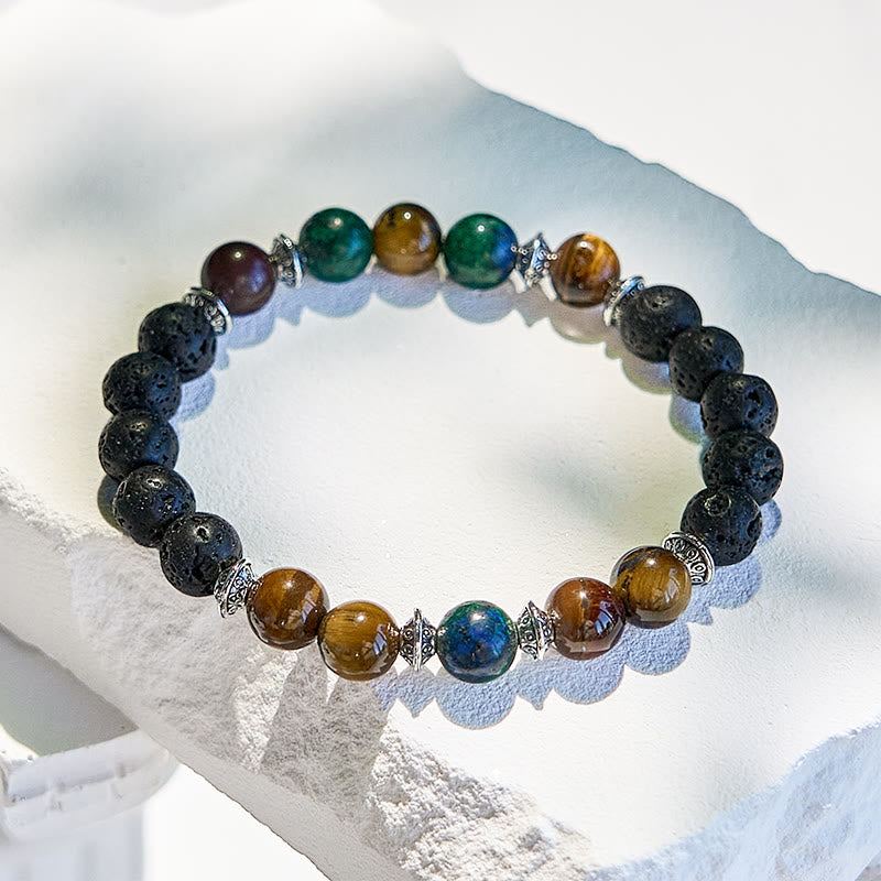 Olivenorma Lava Stone Tiger Eye African Turquoise Beaded Bracelet - image 4