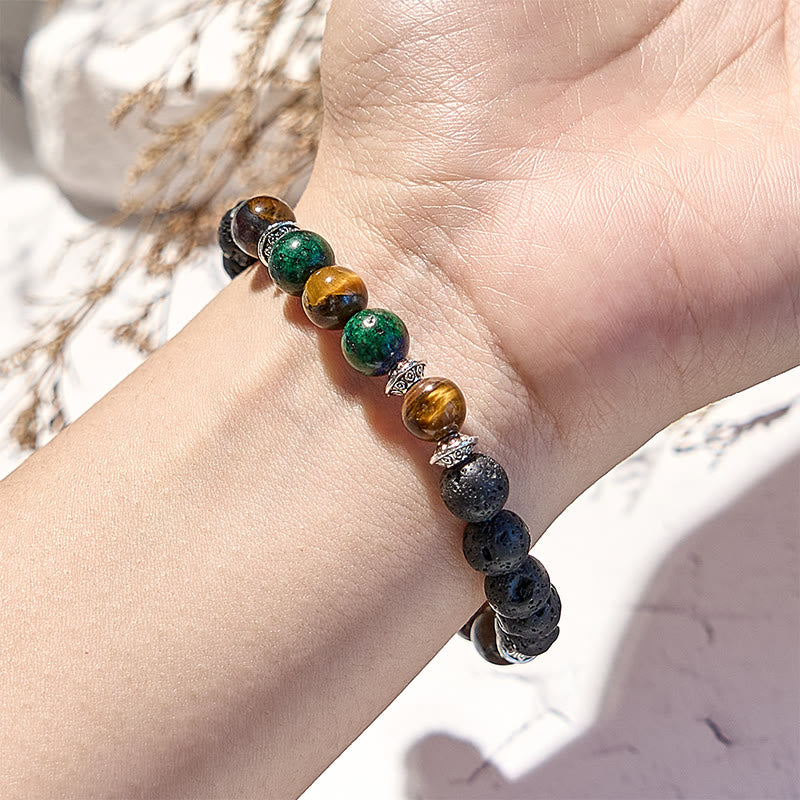 Olivenorma Lava Stone Tiger Eye African Turquoise Beaded Bracelet - image 1
