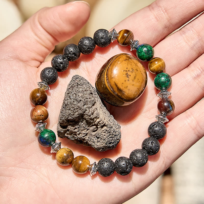 Olivenorma Lava Stone Tiger Eye African Turquoise Beaded Bracelet - Natural Stone - image 0