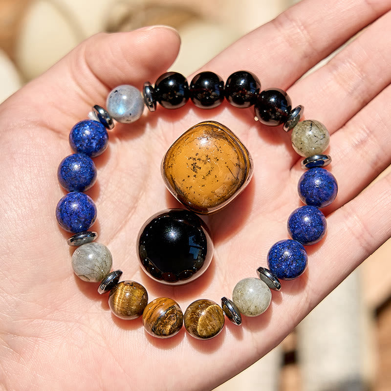Olivenorma Lapis Lazuli Obsidian Tiger Eye Beaded Bracelet - Natural Stone - image 0