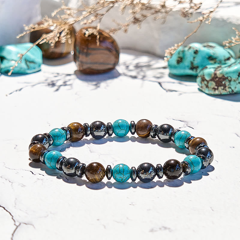 Olivenorma Hematite Tiger Eye Turquoise Beaded Bracelet - image 4