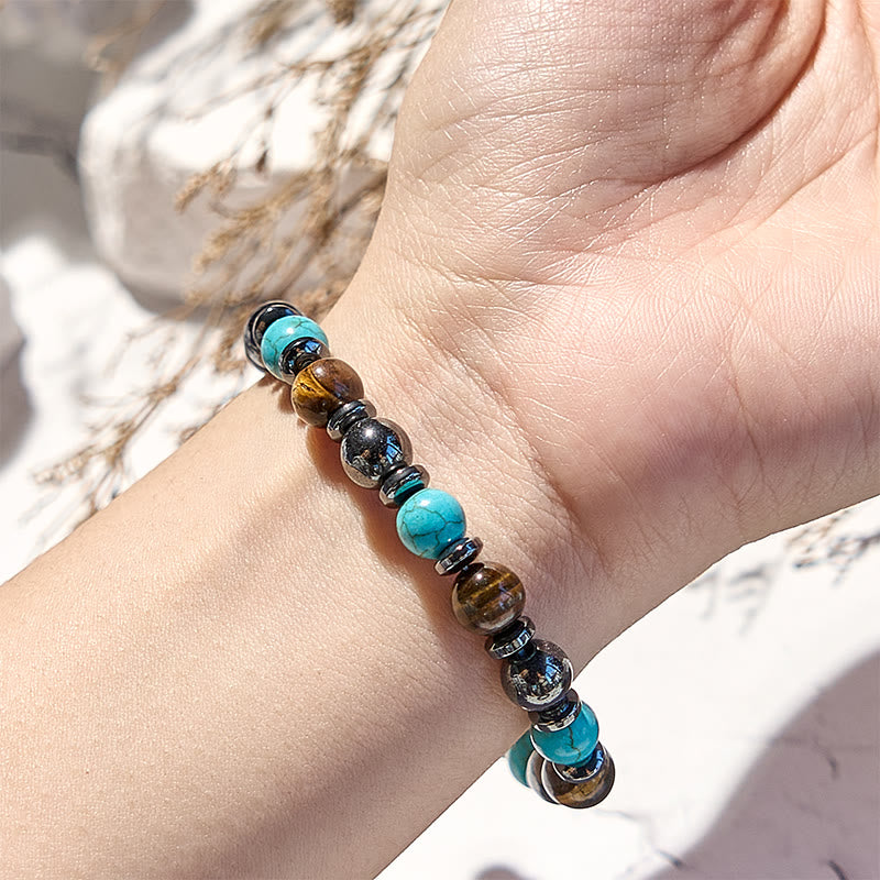 Olivenorma Hematite Tiger Eye Turquoise Beaded Bracelet - image 1