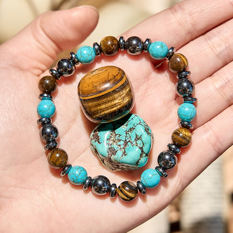 Olivenorma Hematite Tiger Eye Turquoise Beaded Bracelet - Natural Stone - image 0
