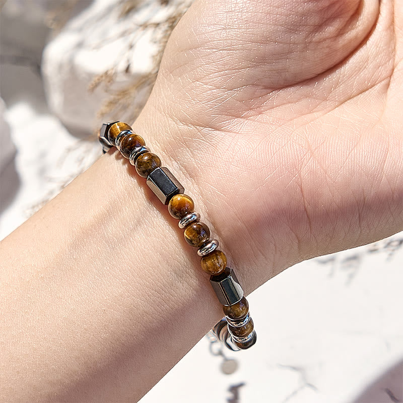 Olivenorma 6 Cylinder Hematite Tiger Eye Beaded Bracelet - image 1