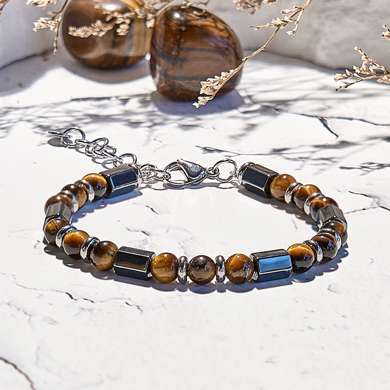 Olivenorma 6 Cylinder Hematite Tiger Eye Beaded Bracelet - image 3