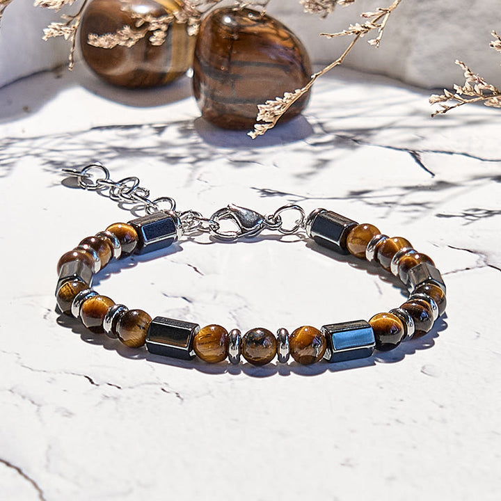 Olivenorma 6 Cylinder Hematite Tiger Eye Beaded Bracelet - image 3