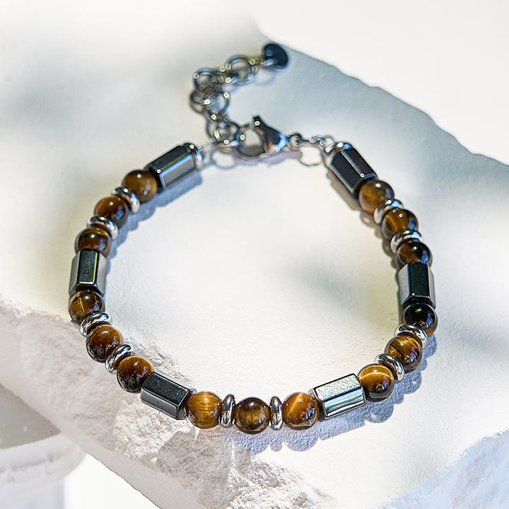 Olivenorma 6 Cylinder Hematite Tiger Eye Beaded Bracelet - image 4