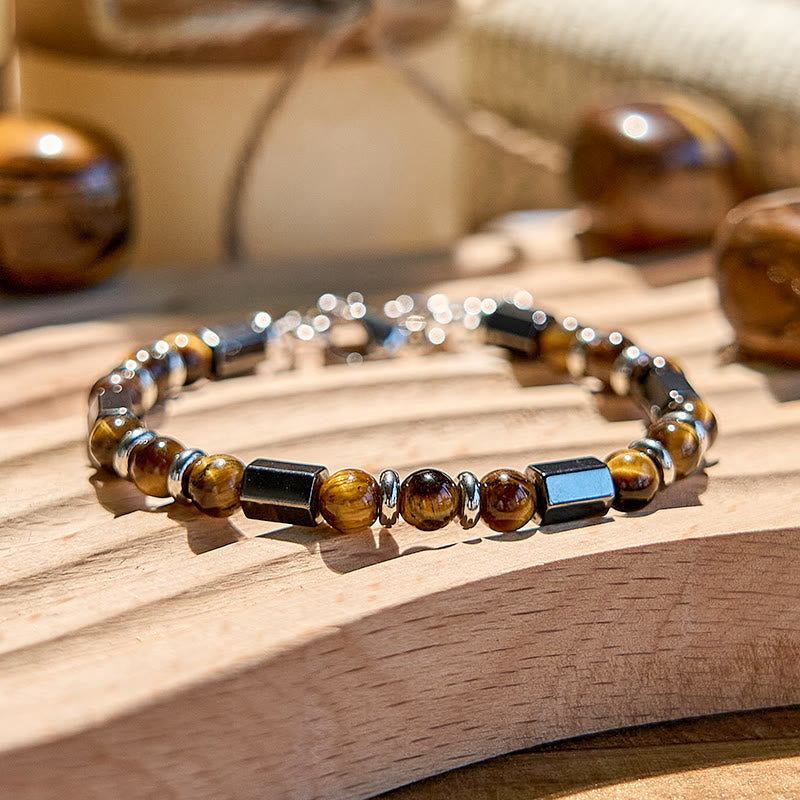 Olivenorma 6 Cylinder Hematite Tiger Eye Beaded Bracelet - image 2