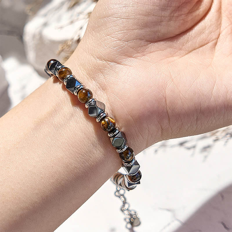 Olivenorma Diamond Hematite Tiger Eye Beaded Bracelet - image 1