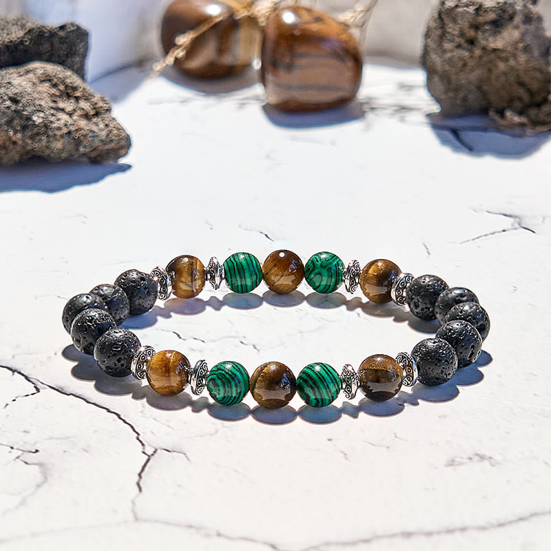 Olivenorma Lava Stone Malachite Tiger Eye Beaded Bracelet - image 3
