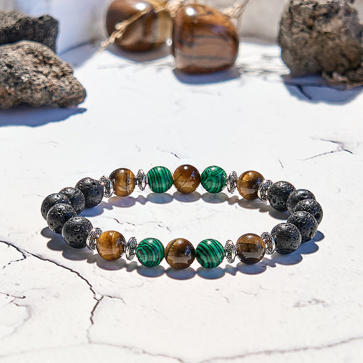 Olivenorma Lava Stone Malachite Tiger Eye Beaded Bracelet - image 3