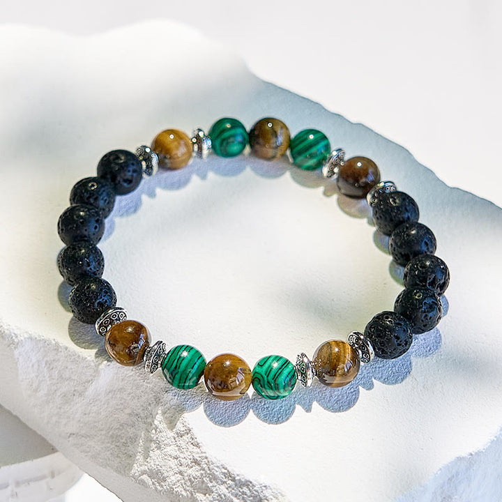 Olivenorma Lava Stone Malachite Tiger Eye Beaded Bracelet - image 4