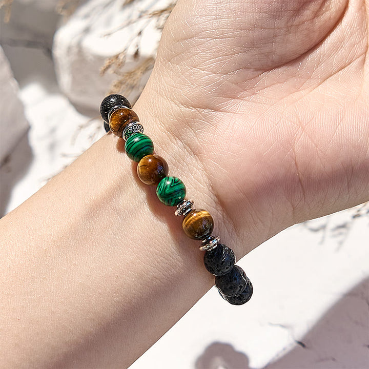 Olivenorma Lava Stone Malachite Tiger Eye Beaded Bracelet - image 1
