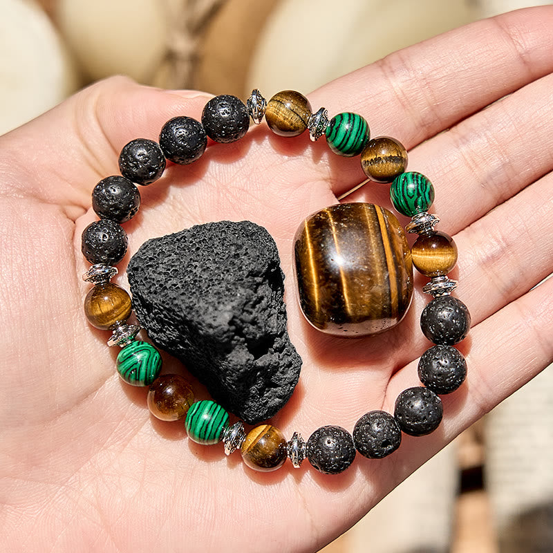 Olivenorma Lava Stone Malachite Tiger Eye Beaded Bracelet - Natural Stone - image 0