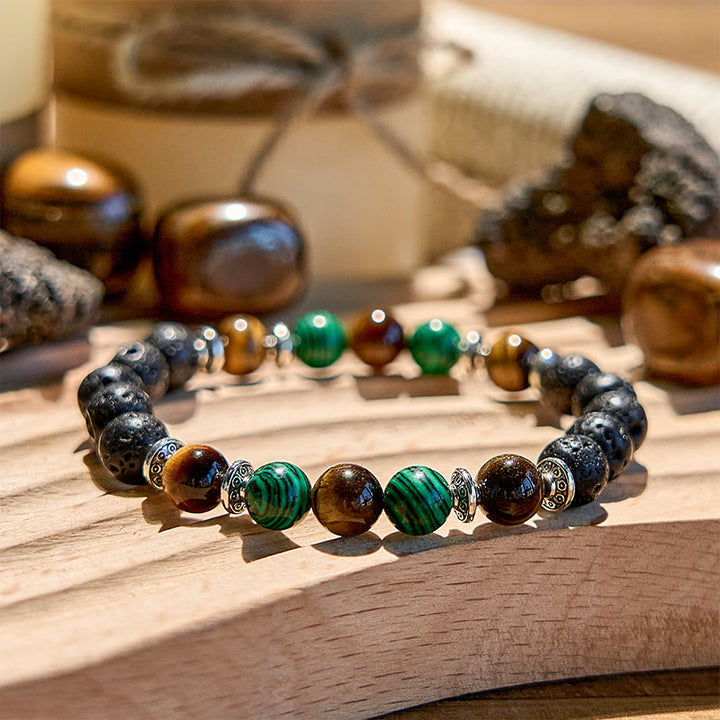 Olivenorma Lava Stone Malachite Tiger Eye Beaded Bracelet - image 2