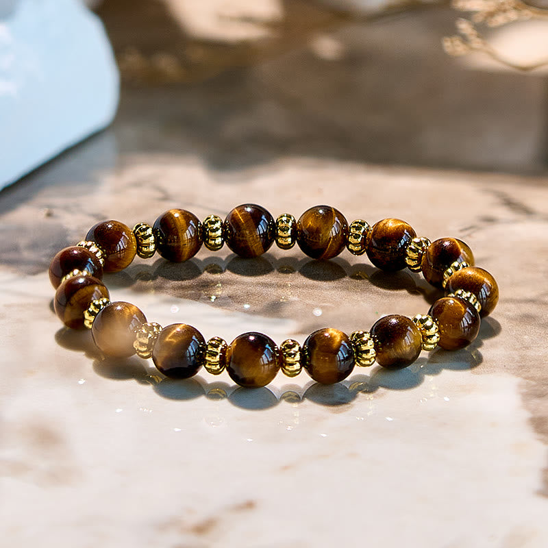 Olivenorma Natural Tiger Eye Gold Metal Beaded Bracelet - image 4