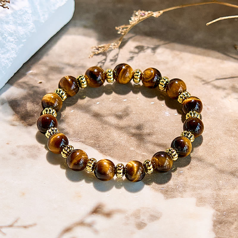 Olivenorma Natural Tiger Eye Gold Metal Beaded Bracelet - image 3