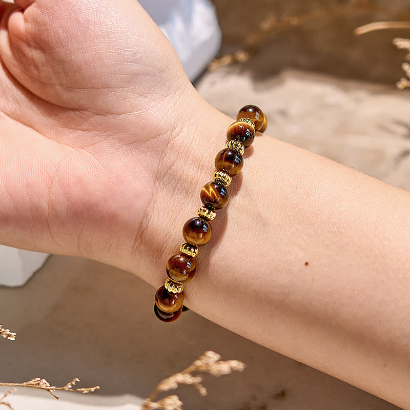 Olivenorma Natural Tiger Eye Gold Metal Beaded Bracelet - image 1