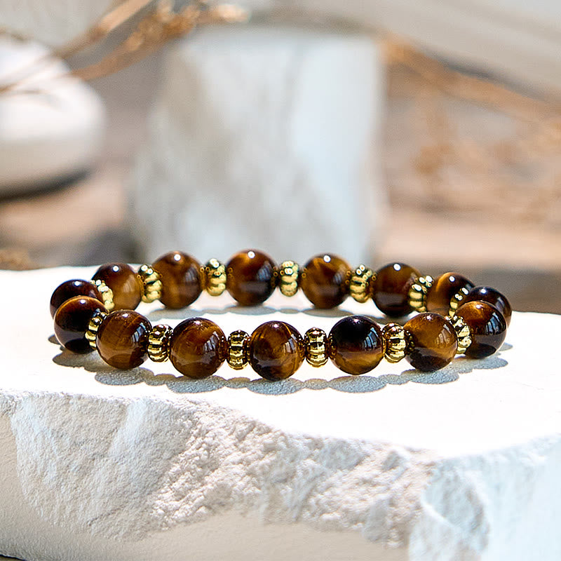 Olivenorma Natural Tiger Eye Gold Metal Beaded Bracelet - image 2