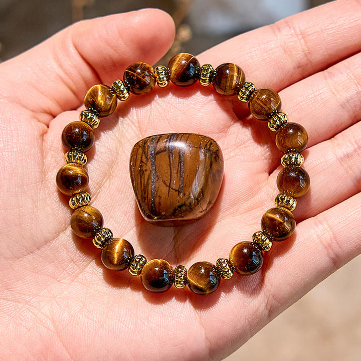 Olivenorma Natural Tiger Eye Gold Metal Beaded Bracelet - Tiger Eye - image 0
