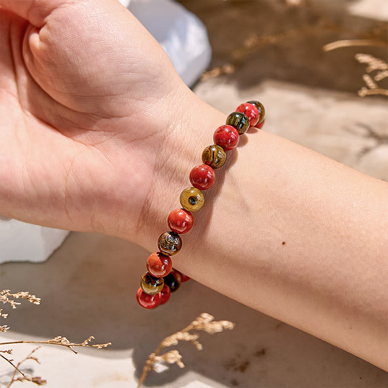Olivenorma Natural Red Jasper Tiger Eye Beaded Bracelet - image 1