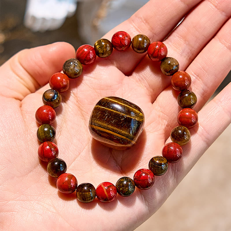 Olivenorma Natural Red Jasper Tiger Eye Beaded Bracelet - Red Jasper & Tiger Eye - image 0