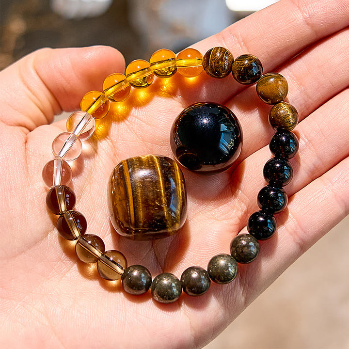 Olivenorma Tiger Eye Citrine Smoky Quartz Beaded Bracelet - Natural Stone - image 0