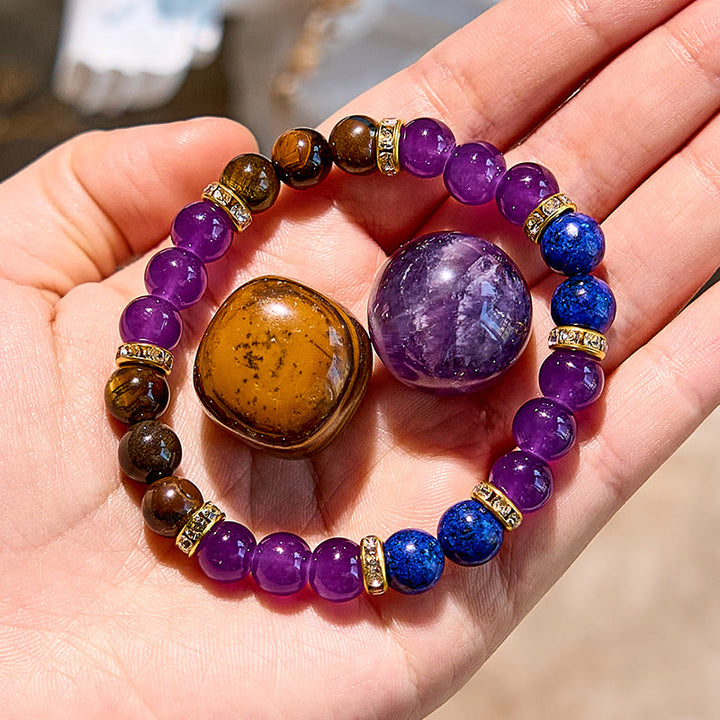 Olivenorma Amethyst Tiger Eye Lapis Lazuli Beaded Bracelet - Natural Stone - image 0
