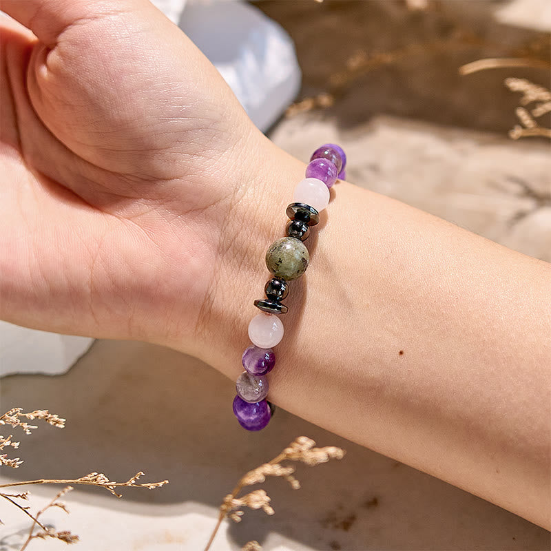 Olivenorma Natural Charoite Hematite Obsidian Beaded Bracelet - image 1