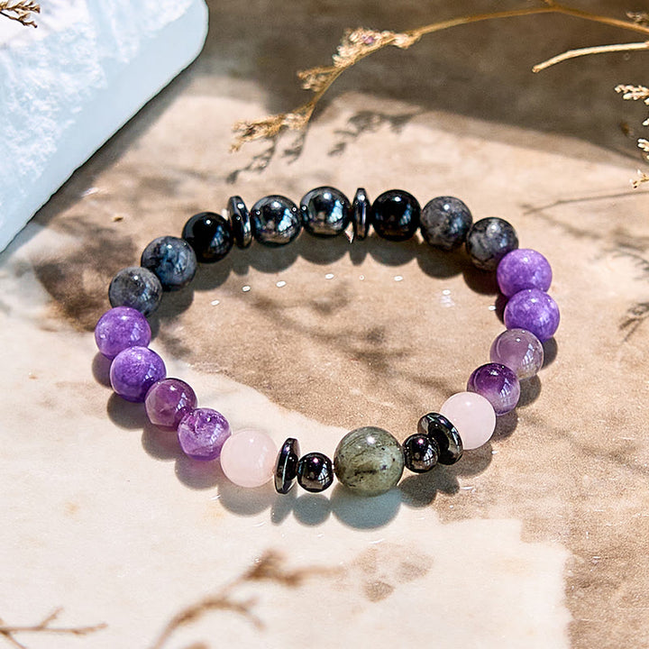 Olivenorma Natural Charoite Hematite Obsidian Beaded Bracelet - image 3