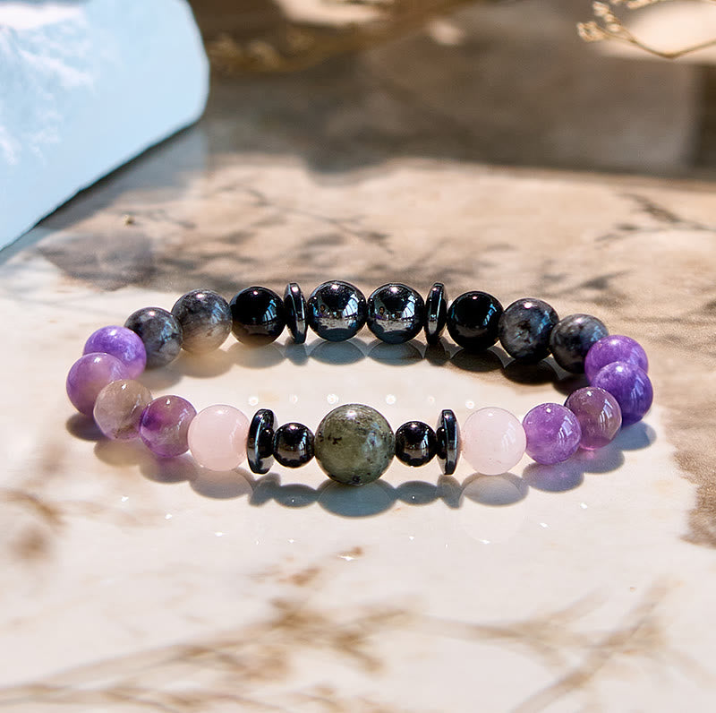 Olivenorma Natural Charoite Hematite Obsidian Beaded Bracelet - image 2