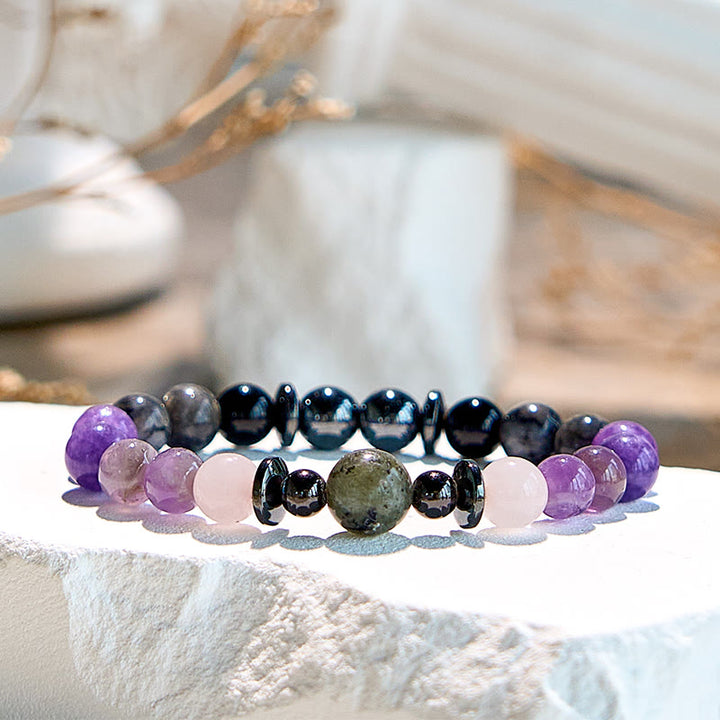 Olivenorma Natural Charoite Hematite Obsidian Beaded Bracelet - image 4