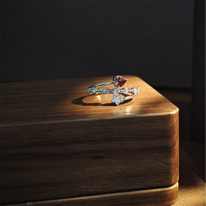 Olivenorma Natural Garnet Heart Star Ring - image 3