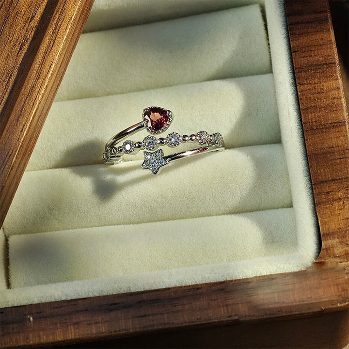 Olivenorma Natural Garnet Heart Star Ring - Garnet - image 0