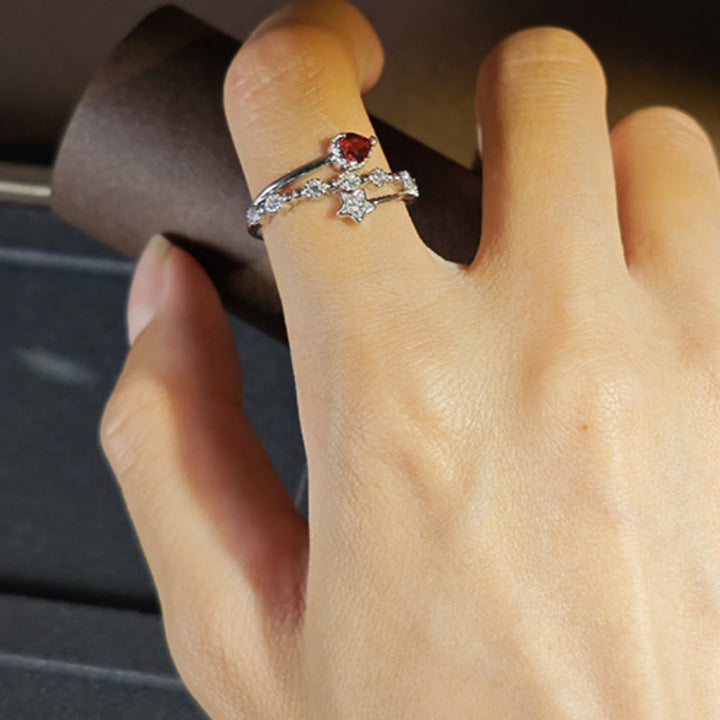 Olivenorma Natural Garnet Heart Star Ring - image 1