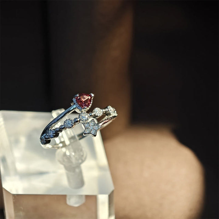 Olivenorma Natural Garnet Heart Star Ring - image 4