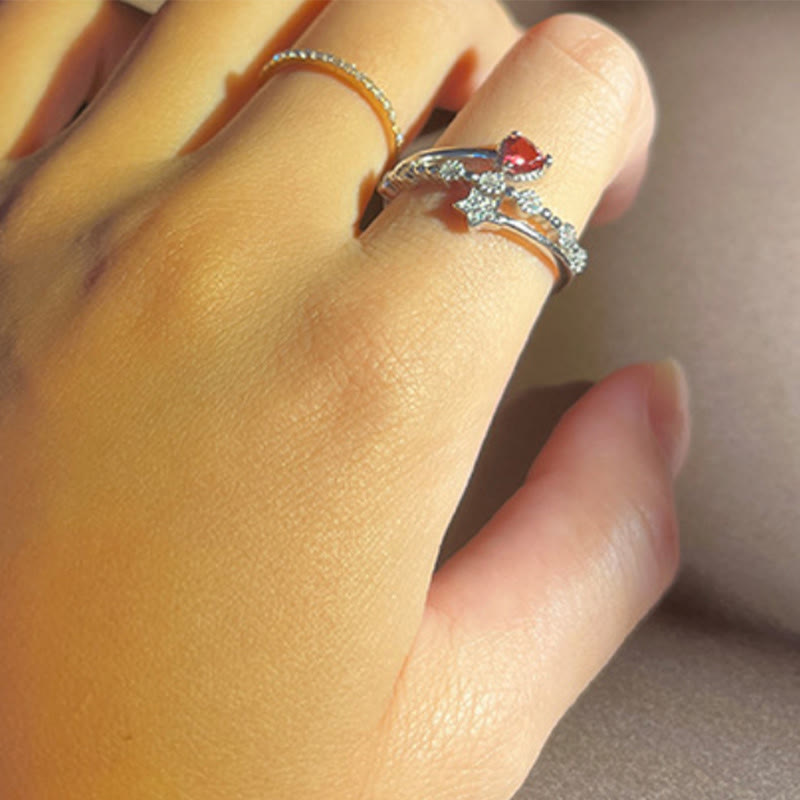 Olivenorma Natural Garnet Heart Star Ring - image 2
