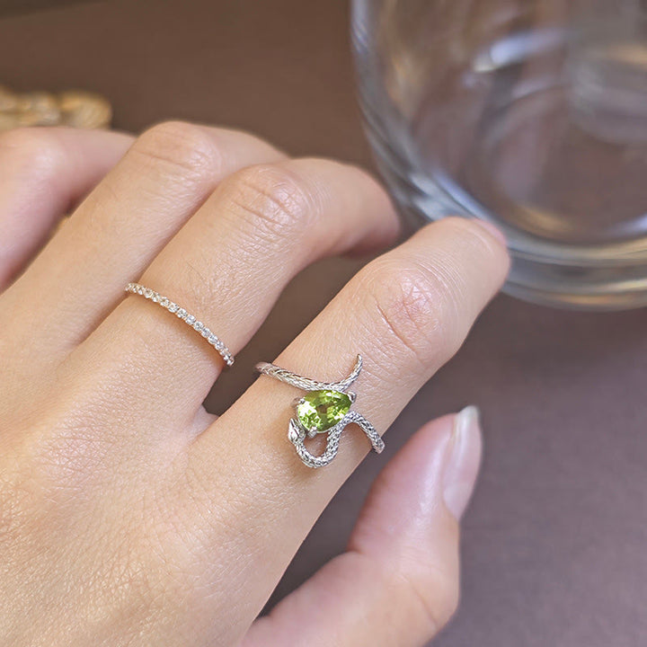 Olivenorma Natural Peridot Silver Snake Ring - image 1
