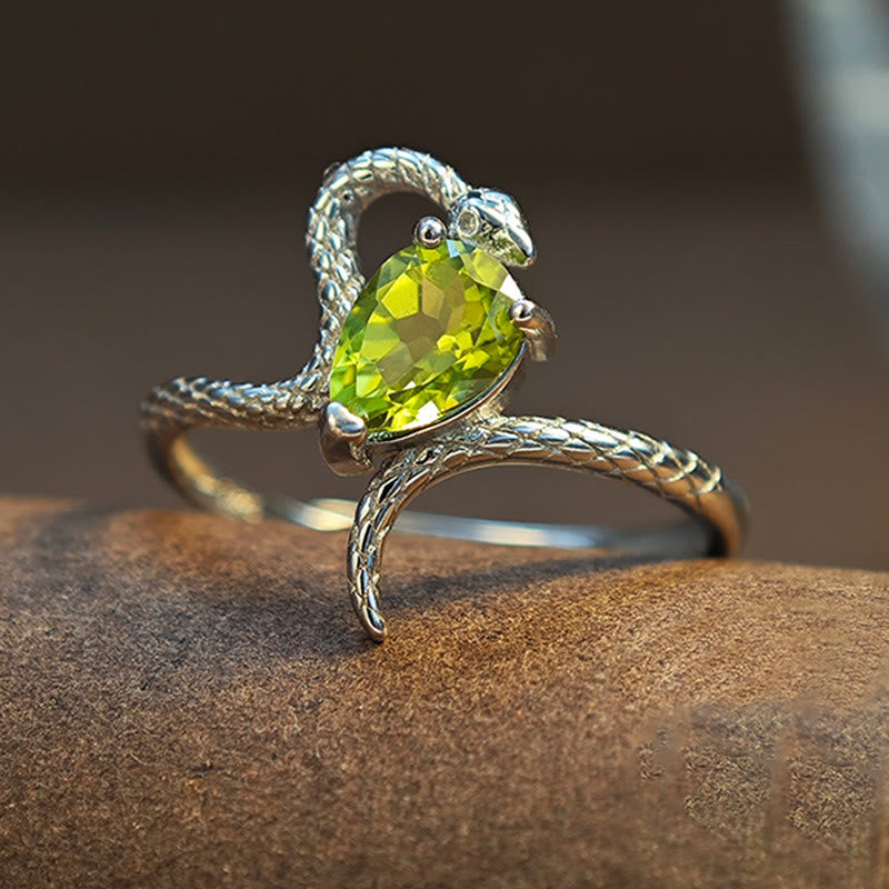 Olivenorma Natural Peridot Silver Snake Ring - Peridot - image 0