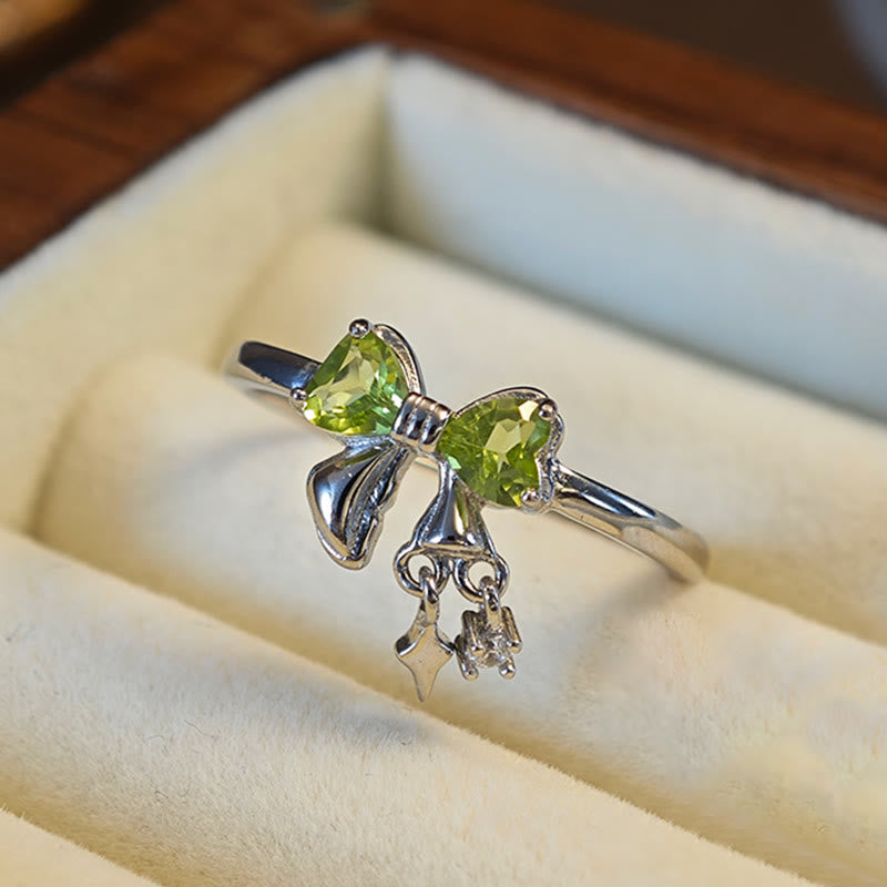 Olivenorma Natural Peridot Bow Sterling Silver Ring - image 3