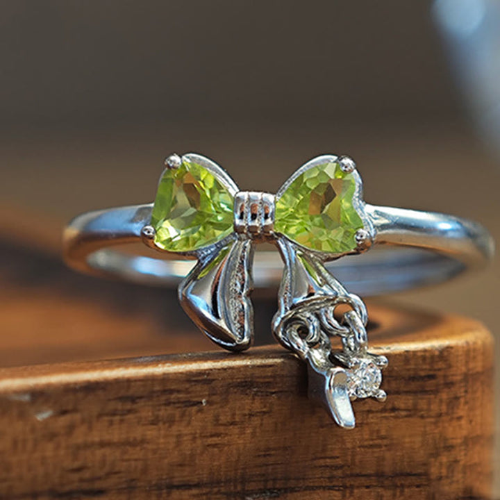 Olivenorma Natural Peridot Bow Sterling Silver Ring - image 2