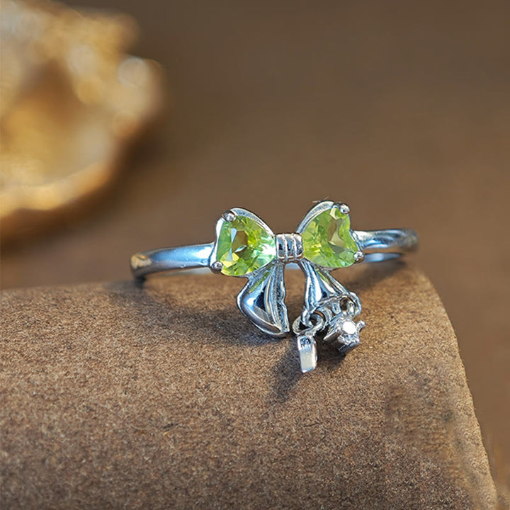 Olivenorma Natural Peridot Bow Sterling Silver Ring - Peridot - image 0