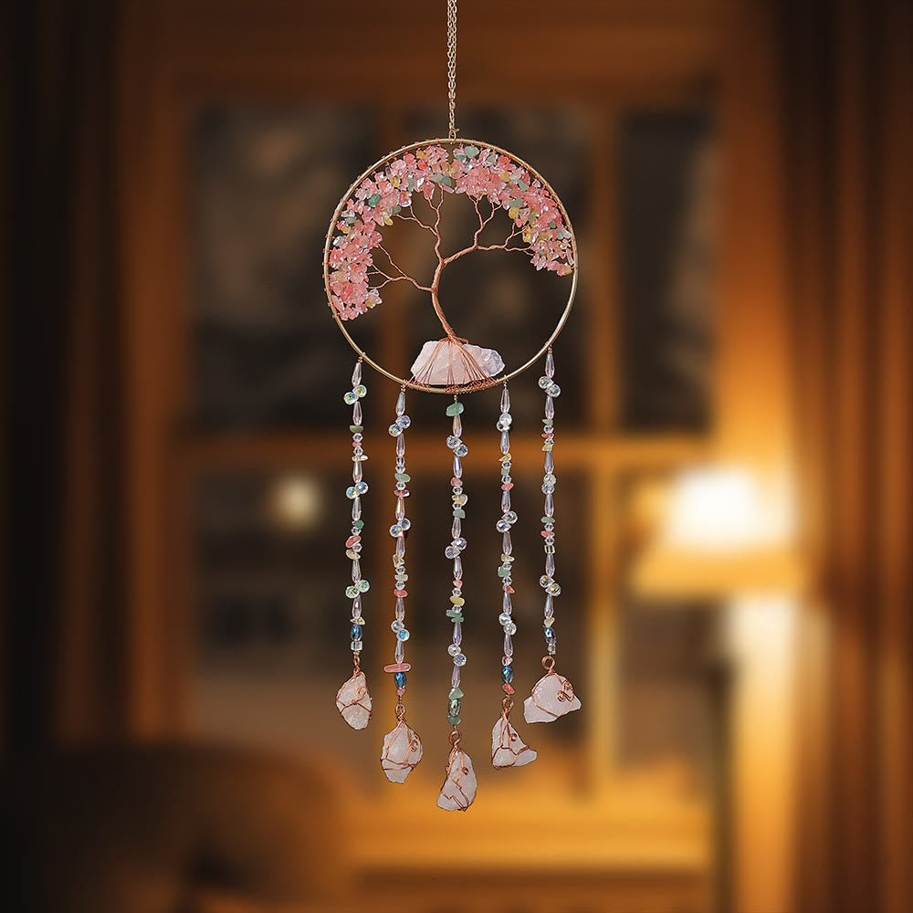 Olivenorma Strawberry Quartz Tree Of Life Wind Chime - image 3